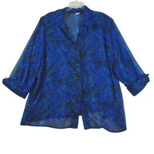 Gloria Lance Women Blouse 3/4 Sleeve Blue With Glitter Size 3X 100%‎ Polyester